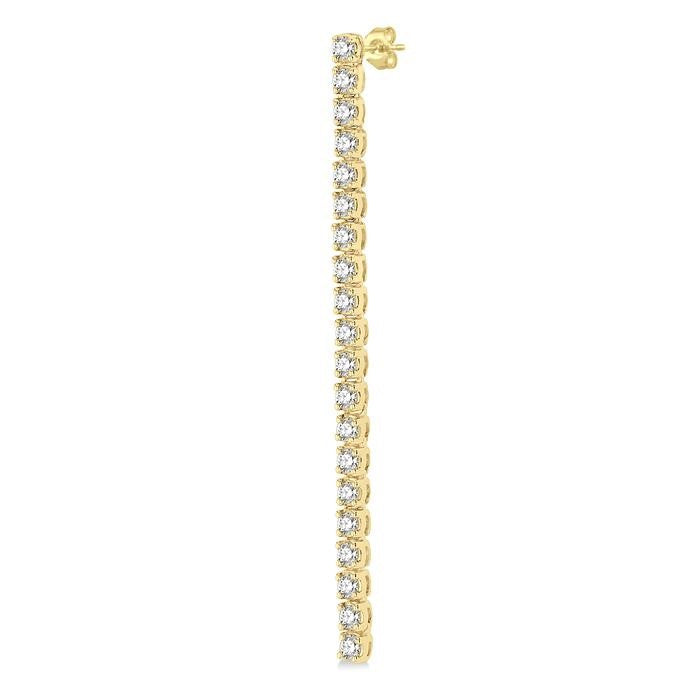 1 Ctw Single Line Drop Round Cut Diamond Tennis Earrings in 14K Yellow Gold