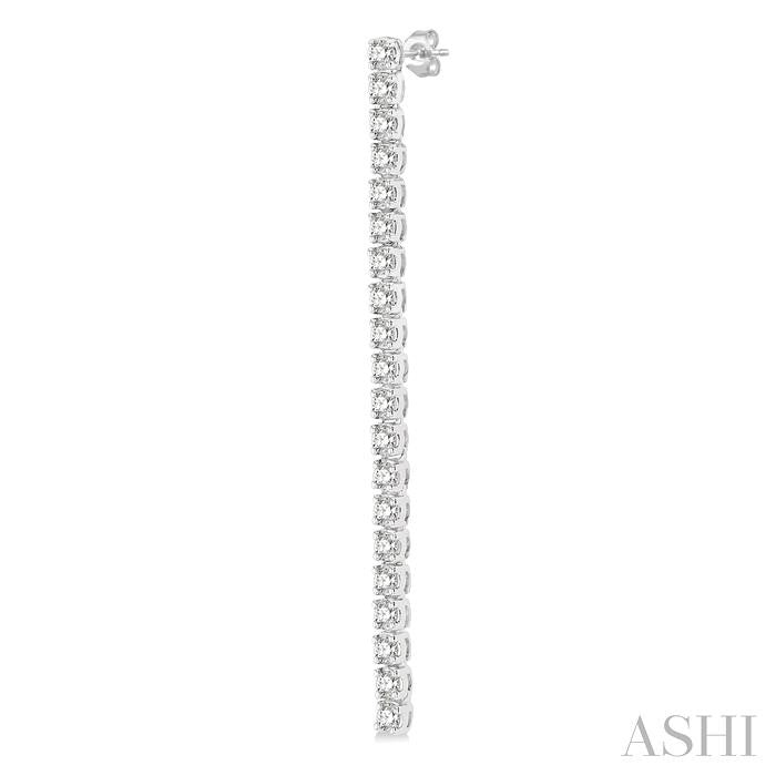1 Ctw Single Line Drop Round Cut Diamond Tennis Earrings in 14K White Gold