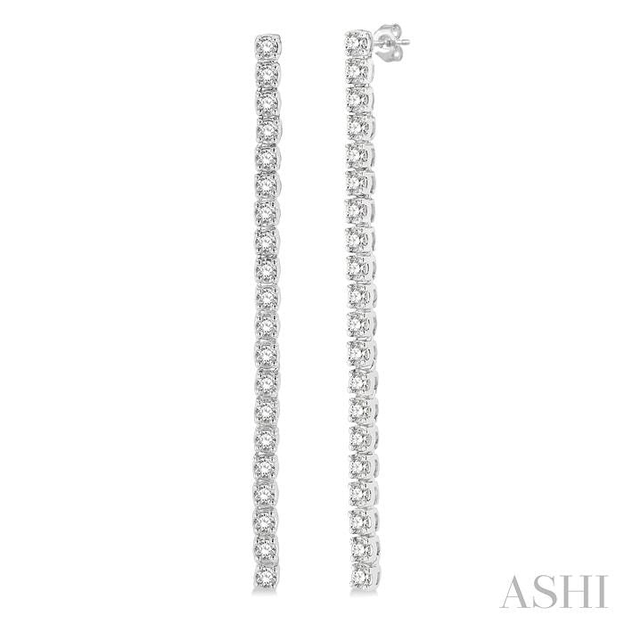 1 Ctw Single Line Drop Round Cut Diamond Tennis Earrings in 14K White Gold