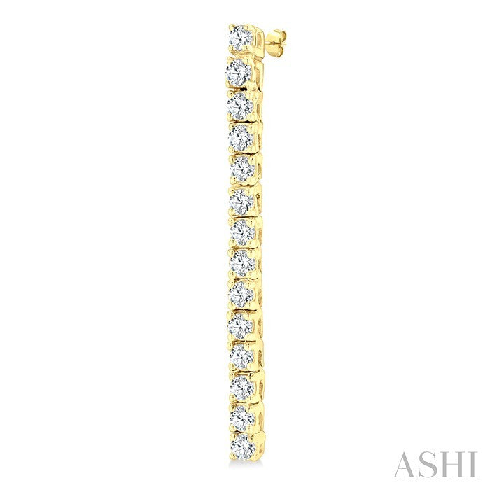 1/2 Ctw Single Line Drop Round Cut Diamond Tennis Earrings in 14K Yellow Gold