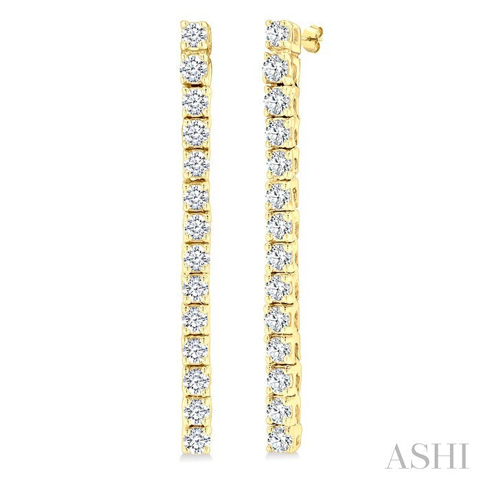 1/2 Ctw Single Line Drop Round Cut Diamond Tennis Earrings in 14K Yellow Gold