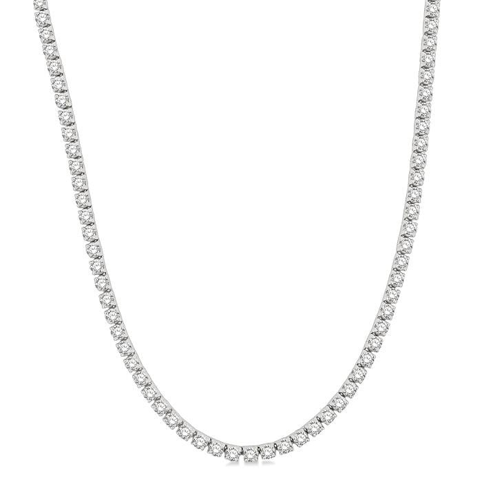 10 Ctw Round Cut Diamond Tennis Necklace in 14K White Gold