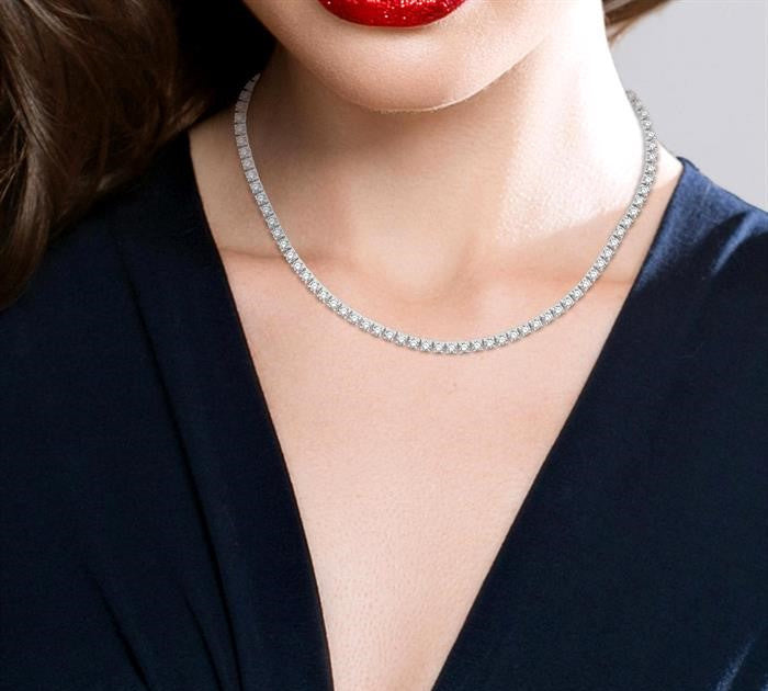 10 Ctw Round Cut Diamond Tennis Necklace in 14K White Gold