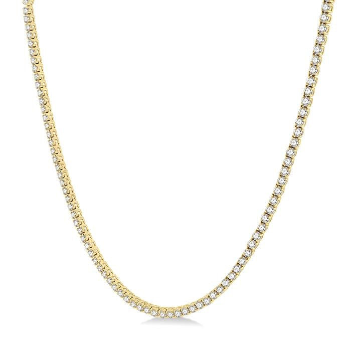10 Ctw Round Cut Diamond Tennis Necklace in 14K Yellow Gold