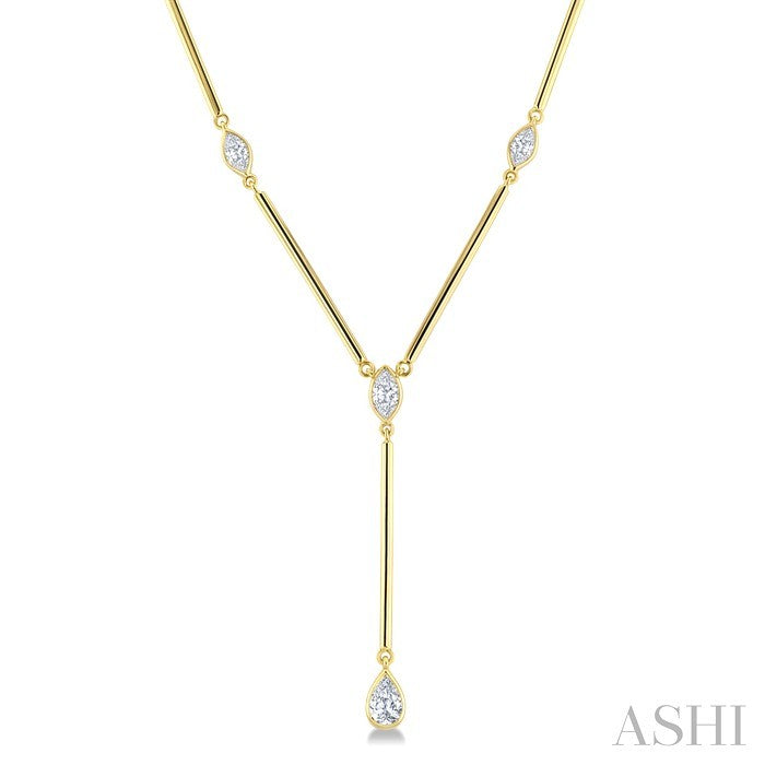 1 1/5 Ctw Bezel Set Marquise and Pear Cut Diamond Bar Necklace in 14K Yellow Gold
