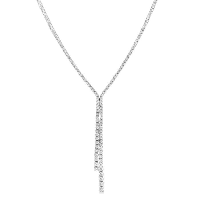 3 Ctw Open-End Y-Shape Round Cut Diamond Lariat Necklace in 14K White Gold