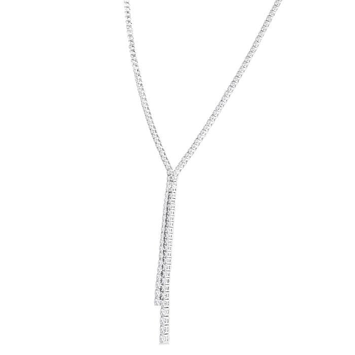3 Ctw Open-End Y-Shape Round Cut Diamond Lariat Necklace in 14K White Gold