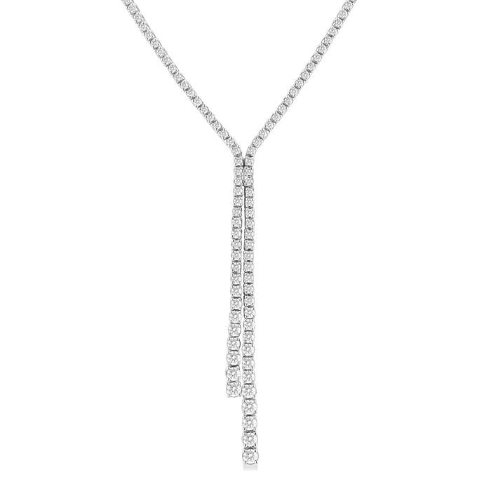 3 Ctw Open-End Y-Shape Round Cut Diamond Lariat Necklace in 14K White Gold