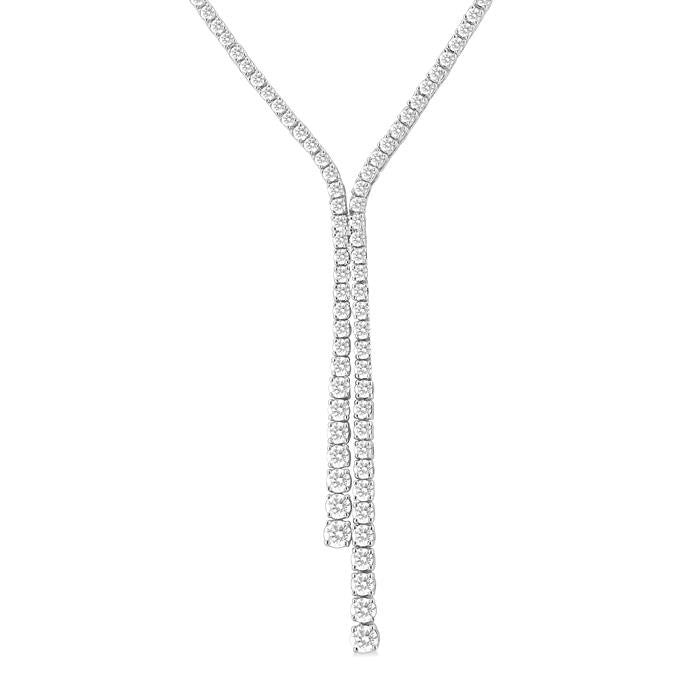 5 Ctw Open-End Y-Shape Round Cut Diamond Lariat Necklace in 14K White Gold