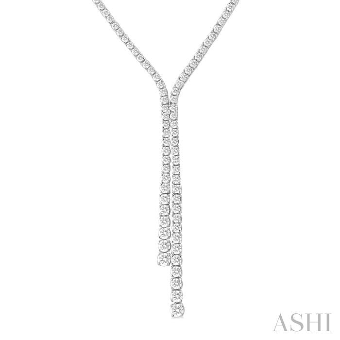 5 Ctw Open-End Y-Shape Round Cut Diamond Lariat Necklace in 14K White Gold