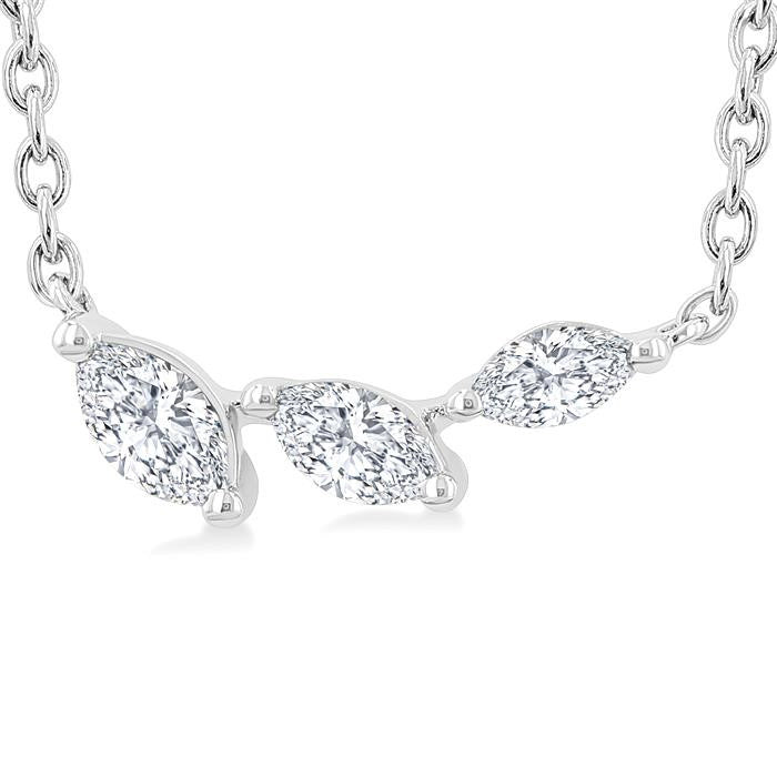 1/6 Ctw Graduated Marquise Cut Diamond Fashion Necklace in 14K White Gold