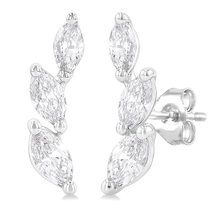 1/3 Ctw Graduated Marquise Cut Diamond Fashion Ear Climbers in 14K White Gold
