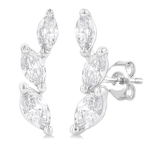 1/3 Ctw Graduated Marquise Cut Diamond Fashion Ear Climbers in 14K White Gold