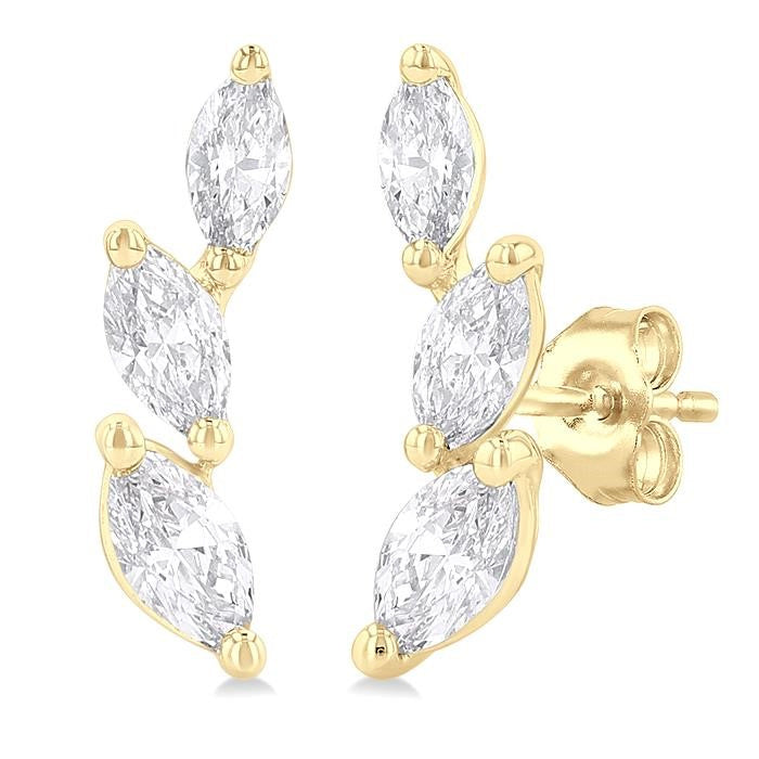1/3 Ctw Graduated Marquise Cut Diamond Fashion Ear Climbers in 14K Yellow Gold