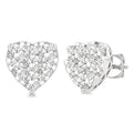 1 Ctw Heart Shape Shine Bright Round Cut Diamond Stud Earrings in 14K White Gold