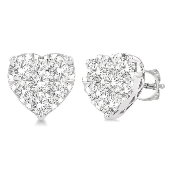 1 Ctw Heart Shape Shine Bright Round Cut Diamond Stud Earrings in 14K White Gold