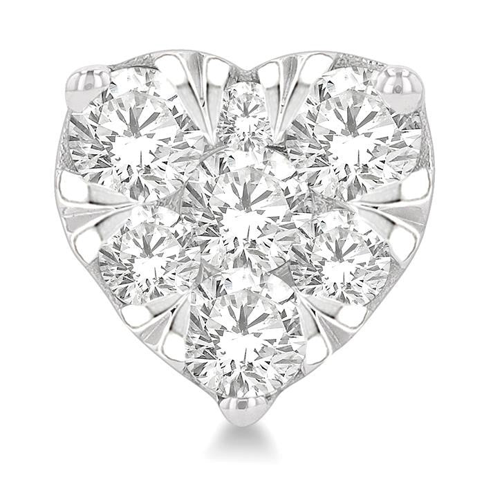 1 Ctw Heart Shape Shine Bright Round Cut Diamond Stud Earrings in 14K White Gold