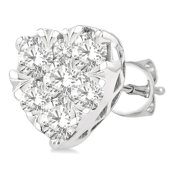1 Ctw Heart Shape Shine Bright Round Cut Diamond Stud Earrings in 14K White Gold