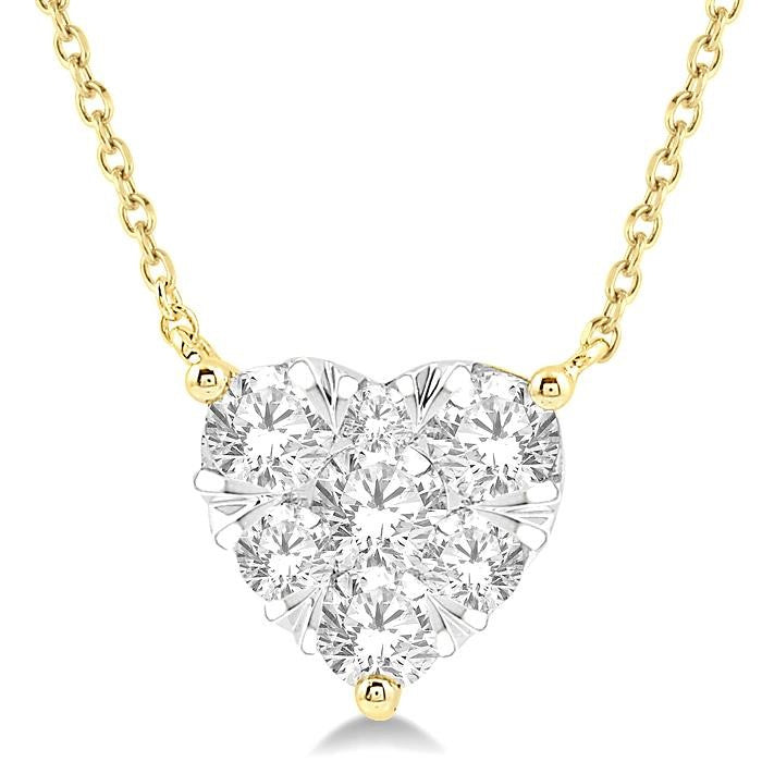 1 Ctw Shine Bright Diamond Heart Pendant With Chain in 14K Yellow and White Gold