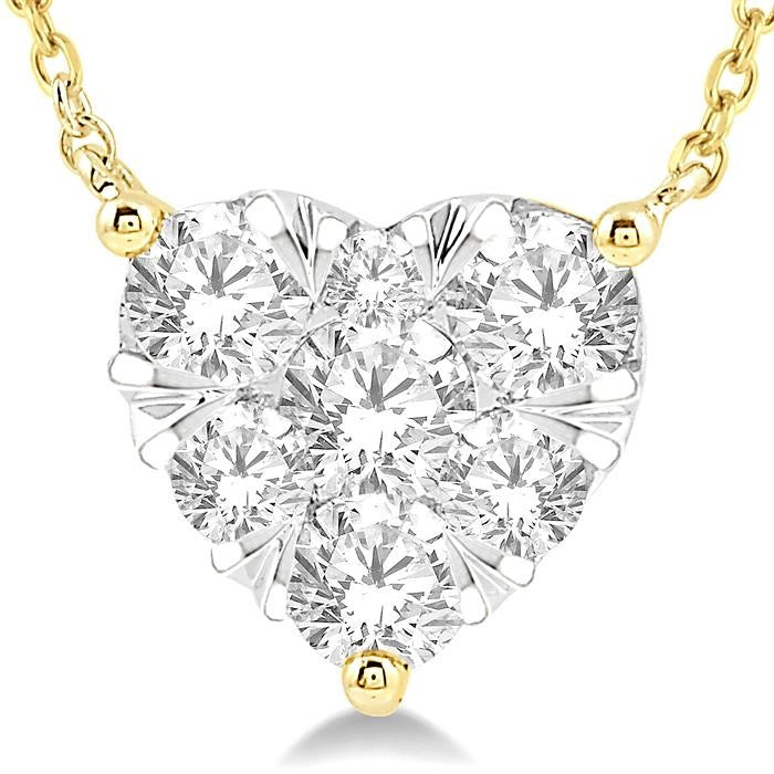 1 Ctw Shine Bright Diamond Heart Pendant With Chain in 14K Yellow and White Gold