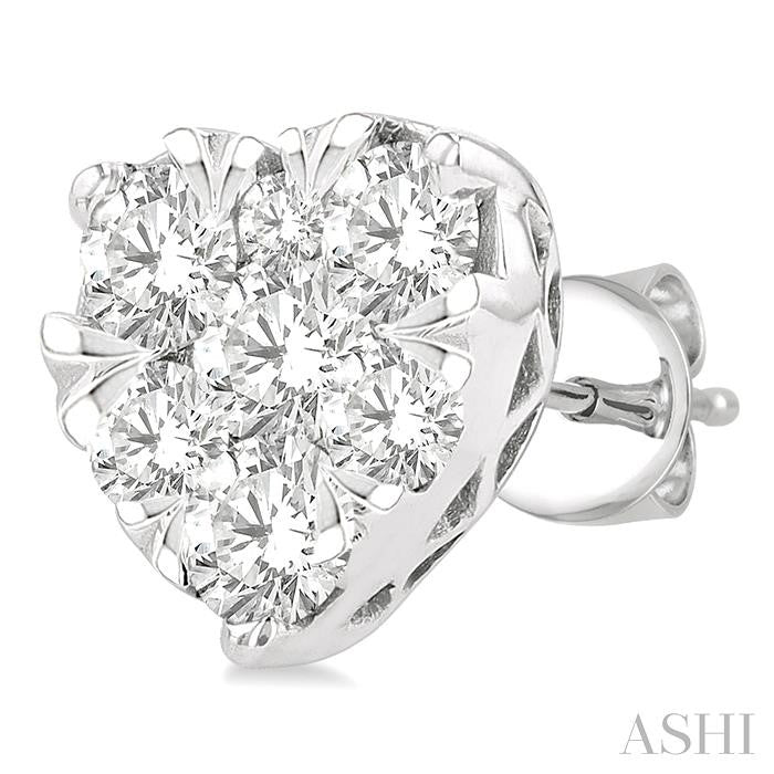 1 Ctw Heart Shape Shine Bright Round Cut Diamond Stud Earrings in 14K White Gold