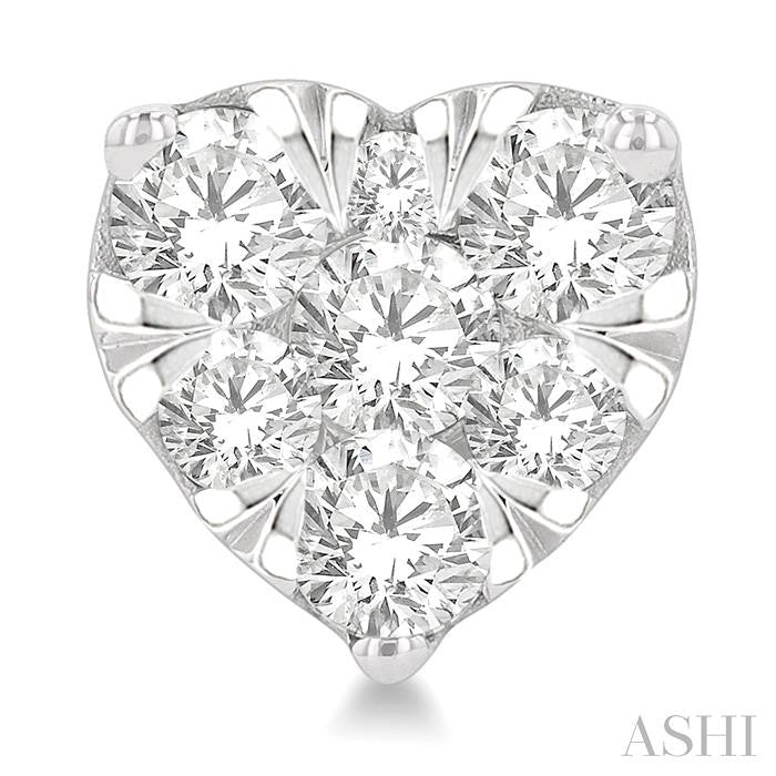 1 Ctw Heart Shape Shine Bright Round Cut Diamond Stud Earrings in 14K White Gold