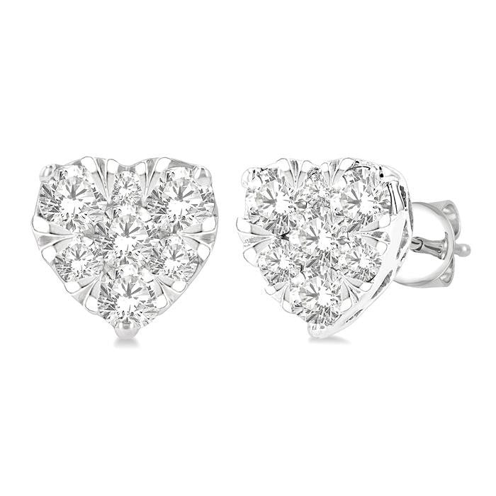 3/4 Ctw Heart Shape Shine Bright Round Cut Diamond Stud Earrings in 14K White Gold
