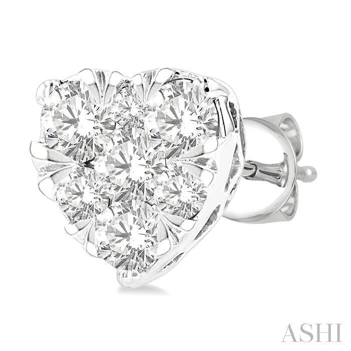3/4 Ctw Heart Shape Shine Bright Round Cut Diamond Stud Earrings in 14K White Gold