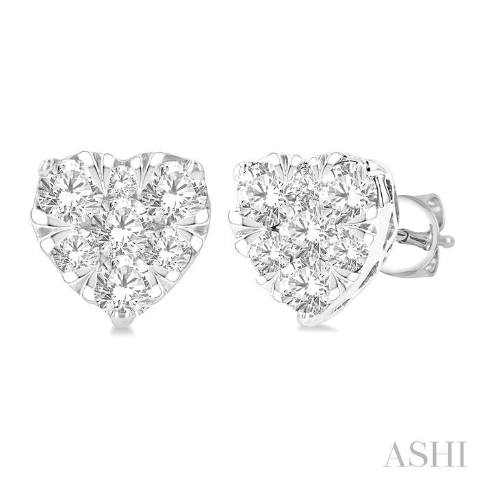 3/4 Ctw Heart Shape Shine Bright Round Cut Diamond Stud Earrings in 14K White Gold
