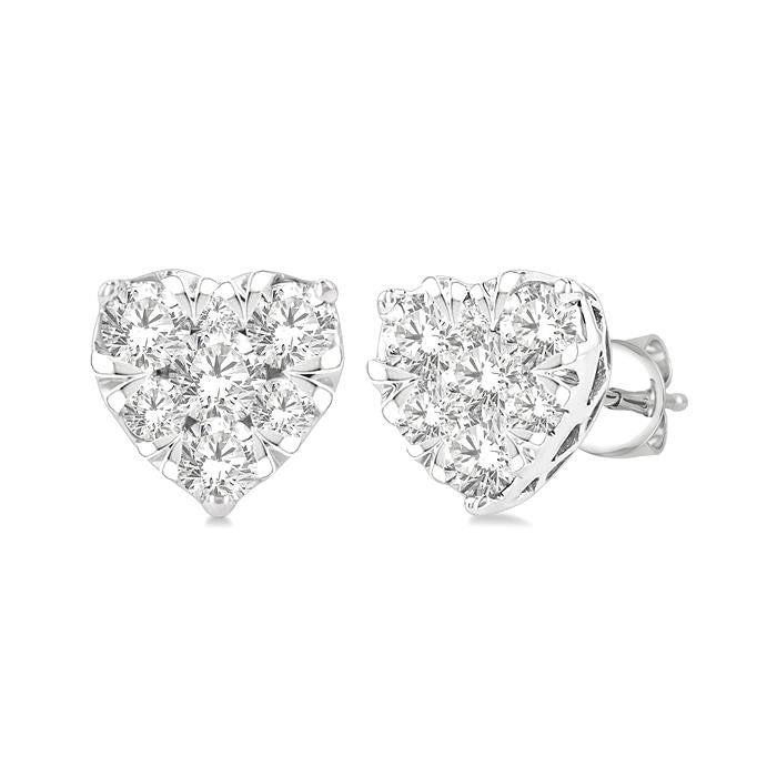 1/2 Ctw Heart Shape Shine Bright Round Cut Diamond Stud Earrings in 14K White Gold