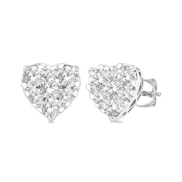 1/2 Ctw Heart Shape Shine Bright Round Cut Diamond Stud Earrings in 14K White Gold