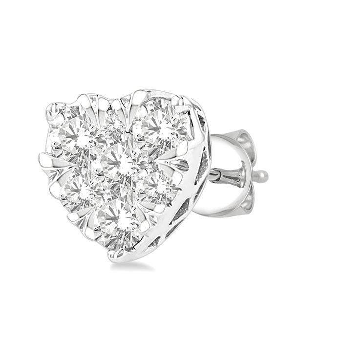 1/2 Ctw Heart Shape Shine Bright Round Cut Diamond Stud Earrings in 14K White Gold