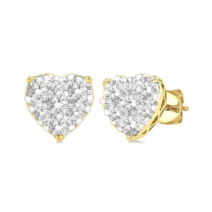 1/2 Ctw Heart Shape Shine Bright Round Cut Diamond Stud Earrings in 14K Yellow and White Gold