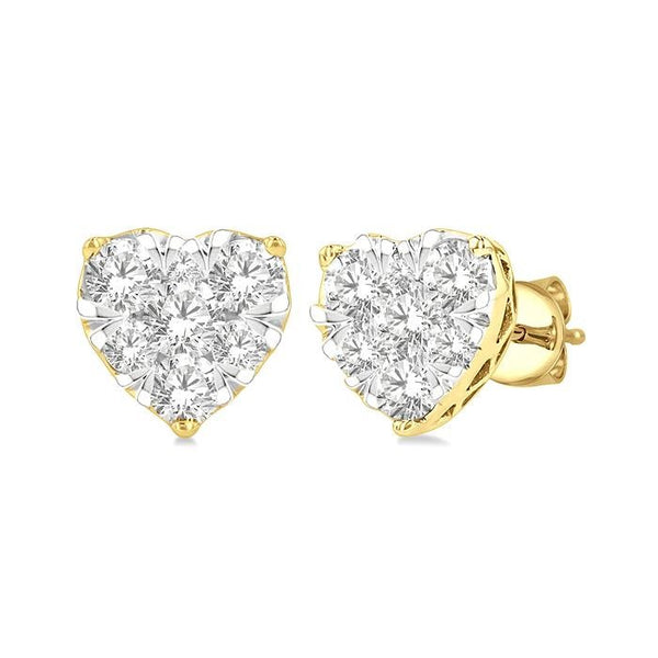 1/2 Ctw Heart Shape Shine Bright Round Cut Diamond Stud Earrings in 14K Yellow and White Gold
