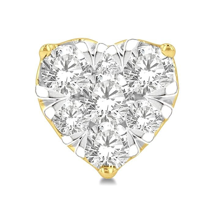 1/2 Ctw Heart Shape Shine Bright Round Cut Diamond Stud Earrings in 14K Yellow and White Gold