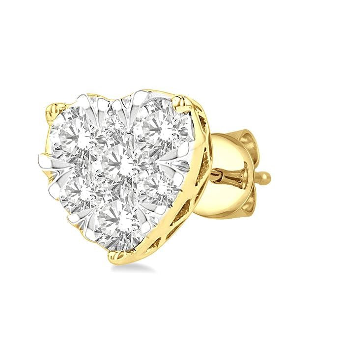 1/2 Ctw Heart Shape Shine Bright Round Cut Diamond Stud Earrings in 14K Yellow and White Gold