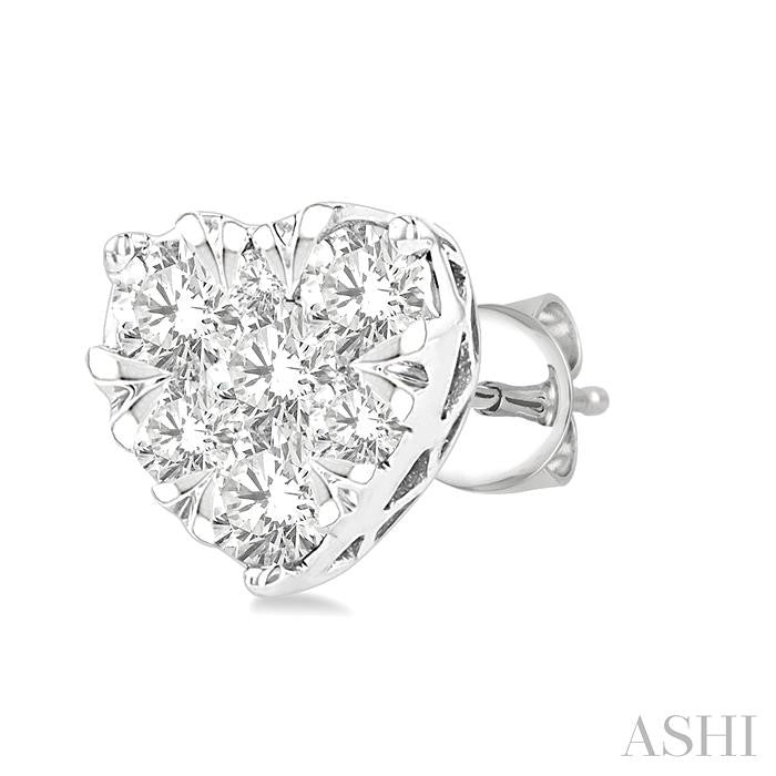 1/2 Ctw Heart Shape Shine Bright Round Cut Diamond Stud Earrings in 14K White Gold
