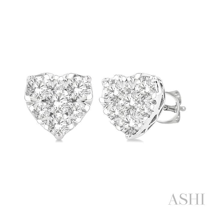 1/2 Ctw Heart Shape Shine Bright Round Cut Diamond Stud Earrings in 14K White Gold