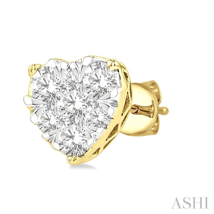 1/2 Ctw Heart Shape Lovebright Round Cut Diamond Stud Earrings in 14K Yellow and White Gold