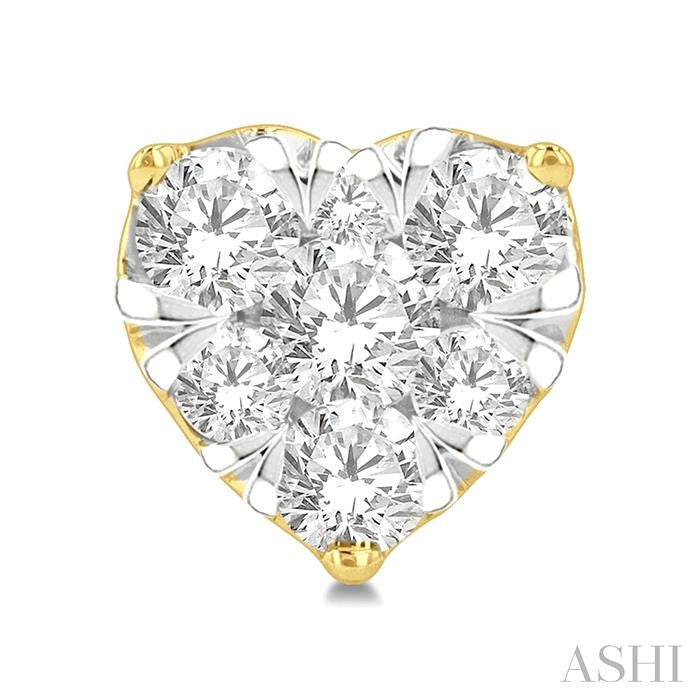 1/2 Ctw Heart Shape Lovebright Round Cut Diamond Stud Earrings in 14K Yellow and White Gold