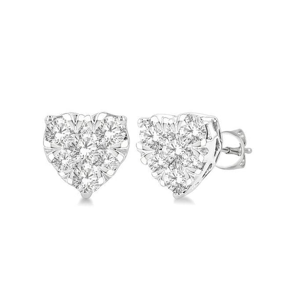 1/3 Ctw Heart Shape Shine Bright Round Cut Diamond Stud Earrings in 14K White Gold