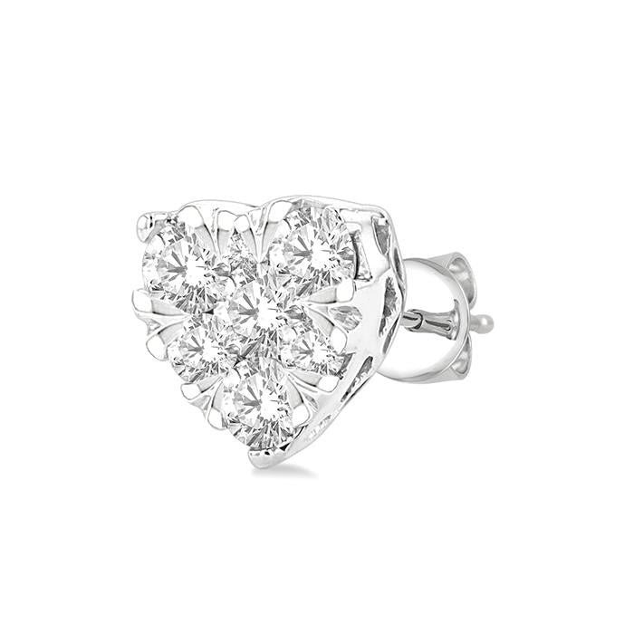 1/3 Ctw Heart Shape Shine Bright Round Cut Diamond Stud Earrings in 14K White Gold