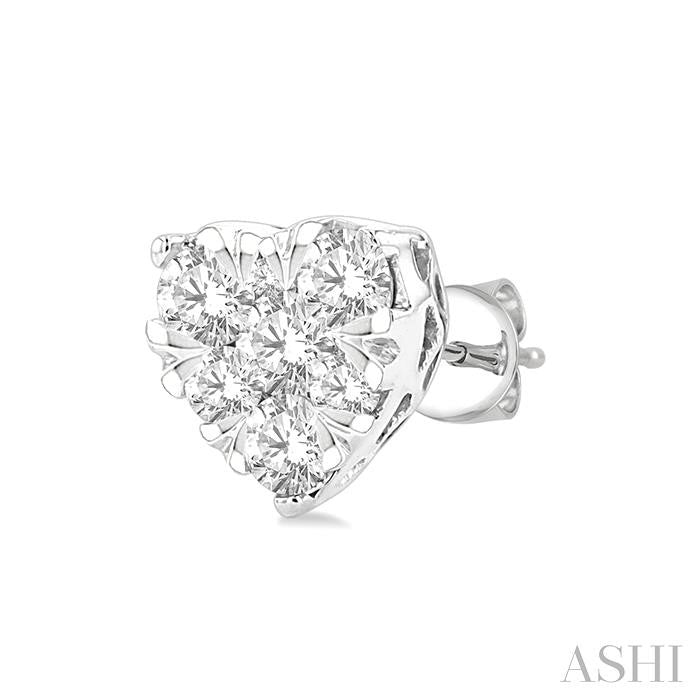 1/3 Ctw Heart Shape Shine Bright Round Cut Diamond Stud Earrings in 14K White Gold