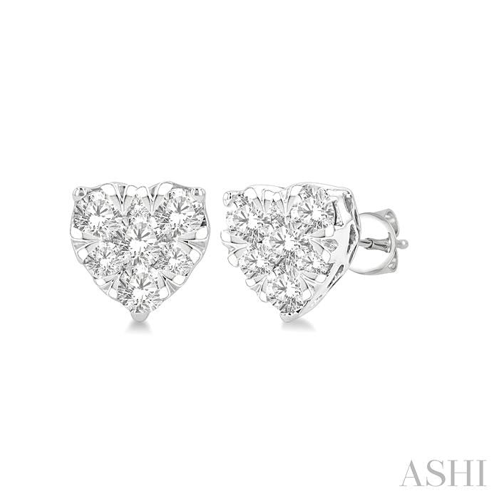 1/3 Ctw Heart Shape Shine Bright Round Cut Diamond Stud Earrings in 14K White Gold