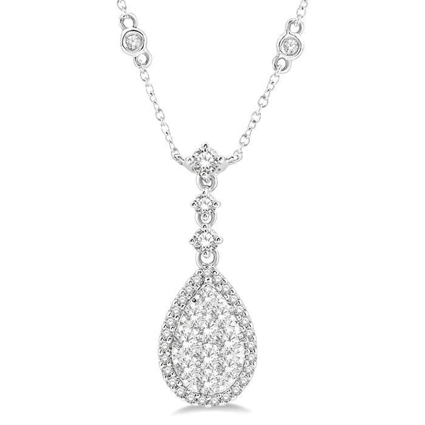 1 Ctw Pear Shape Round Cut Diamond Shine Bright Necklace in 14K White Gold