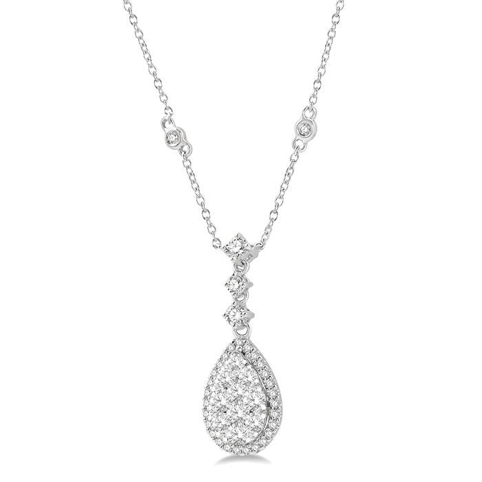 1 Ctw Pear Shape Round Cut Diamond Shine Bright Necklace in 14K White Gold