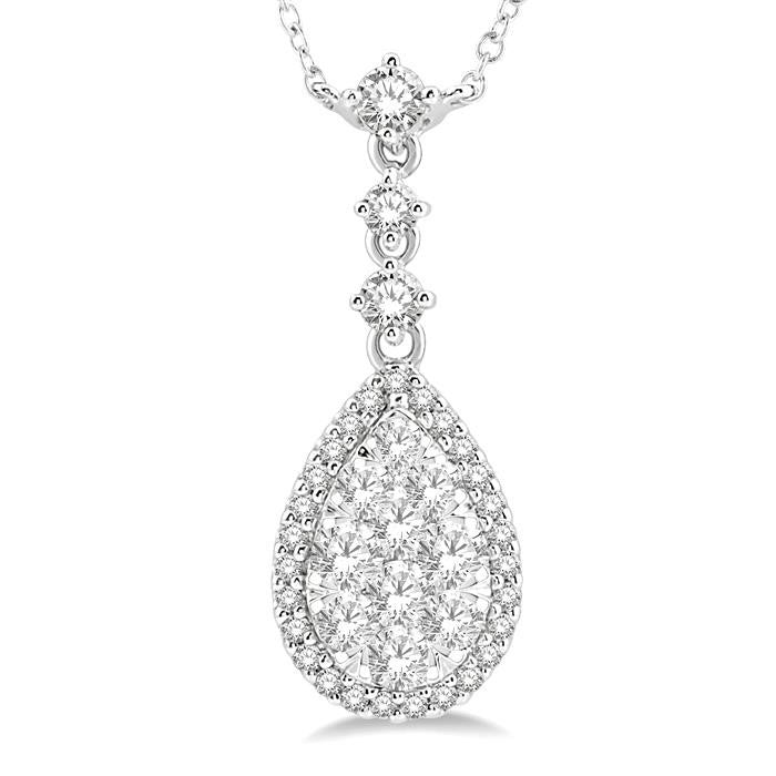 1 Ctw Pear Shape Round Cut Diamond Shine Bright Necklace in 14K White Gold