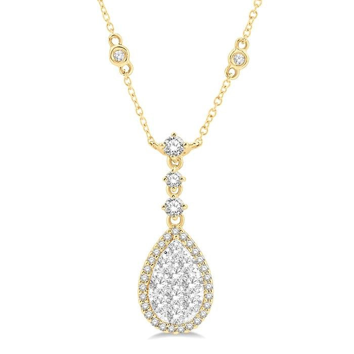 1 Ctw Pear Shape Round Cut Diamond Shine Bright Necklace in 14K Yellow and White Gold
