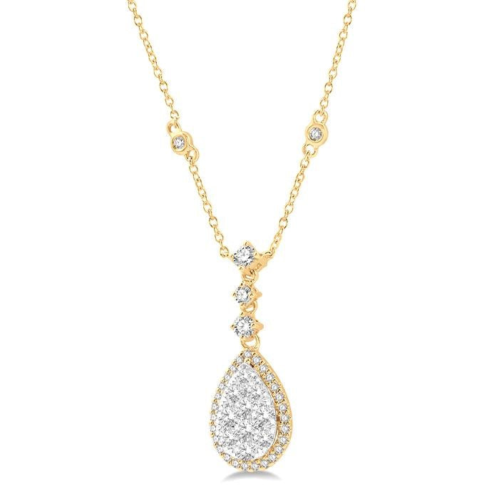 1 Ctw Pear Shape Round Cut Diamond Shine Bright Necklace in 14K Yellow and White Gold
