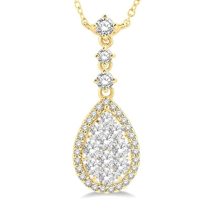 1 Ctw Pear Shape Round Cut Diamond Shine Bright Necklace in 14K Yellow and White Gold